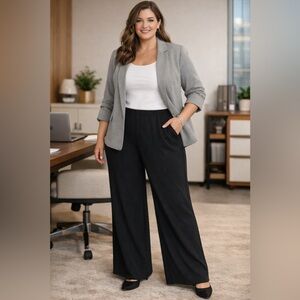 Emme Black Wide Leg Pull On Pants Stretch High Rise Made in Macau Size 2X